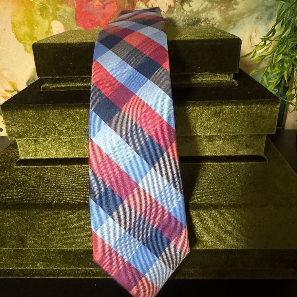 Tommy Hilfiger Red and Blue Plaid Tie